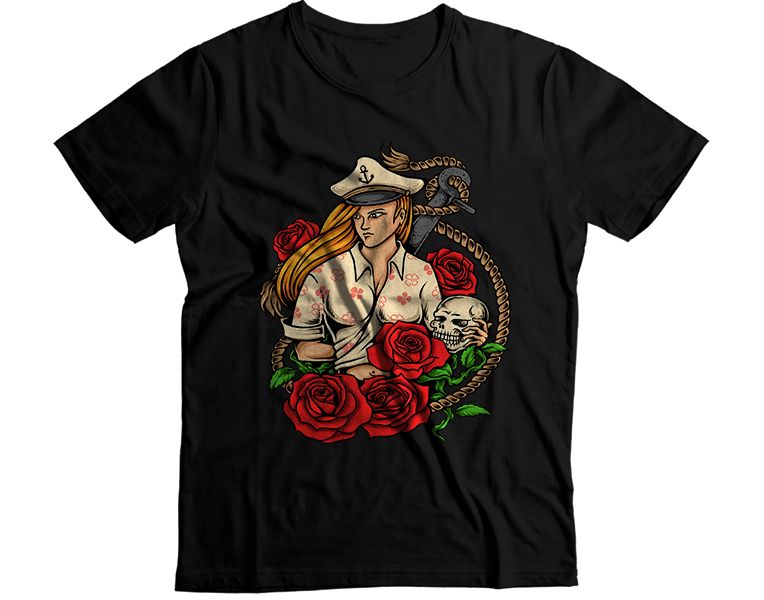 Woman with Skull and Flowers Graphic T-Shirt