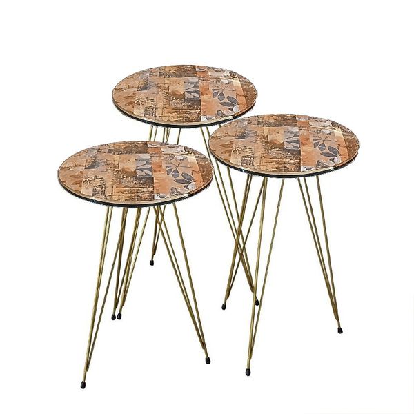Luxurious Modern 3 Piece Round Nesting Side/End Table Set with Metal Legs
