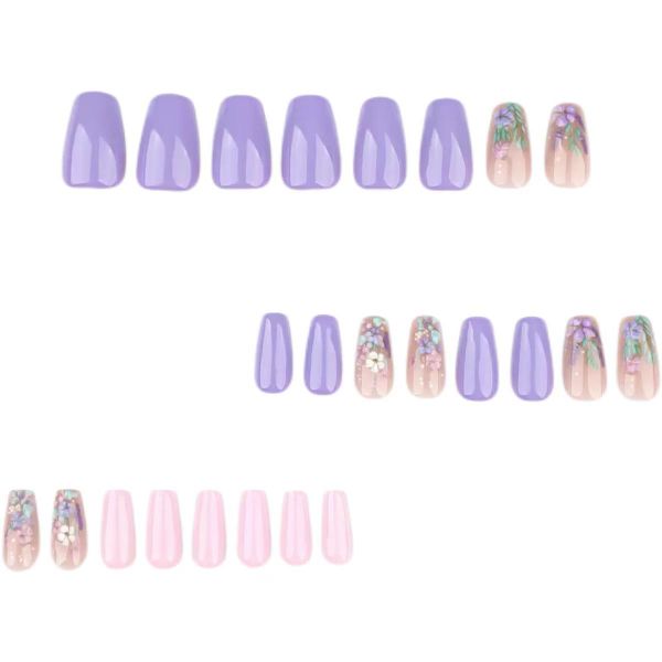 3D Flower Press on Nails Medium Fake Nails with Spring Fresh Flower