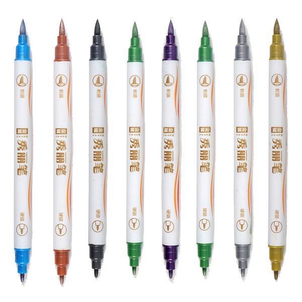 Office Stationery Fine Point Brush Metallic Marker Pens Double (16cm) 9PCS