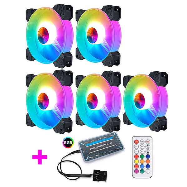 5 Pack RGB Case Cooling Fan 120mm for Computer Case with Fan Hub and Remote