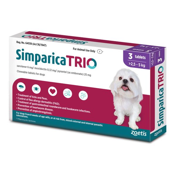 Zoetis - Simparica Trio 6mg 2.5 - 5kg (Ticks, Fleas and Deworming)
