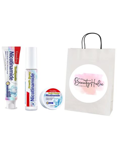 Nicotinamide Oral Care Set : Toothpaste, Tooth Powder &amp; Breath Spray