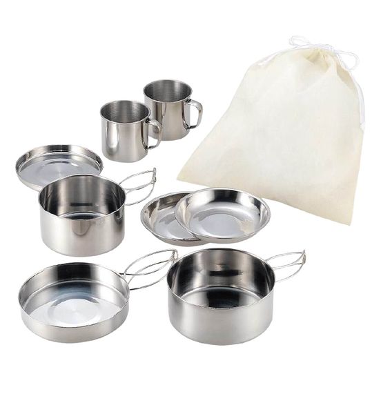 Camping Cookware Soup Pot Bowl Cup 8 pieces set
