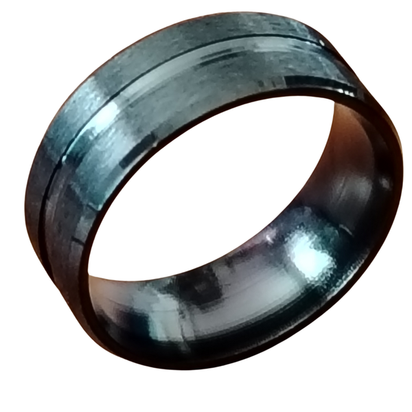 Titanium and Stainless Steel Black Band with Stripe