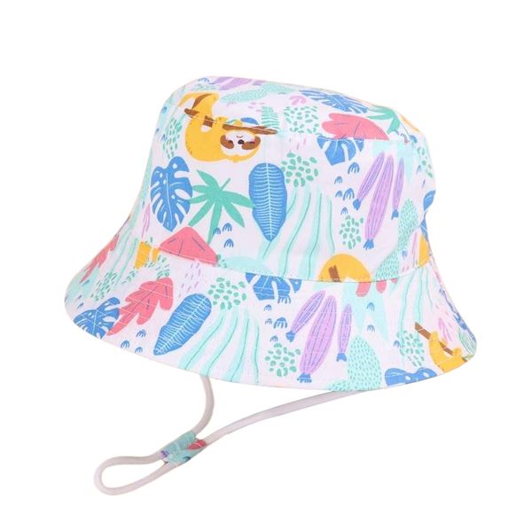 Colourful Leaf Girls Blue,Pink and Green Bucket Hat