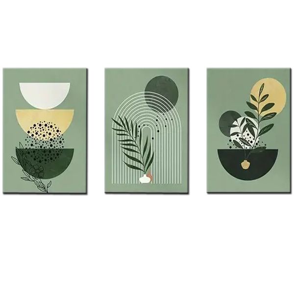 Canvas-Art-3 Pieces Sage Green Mid Century Boho Wall Art
