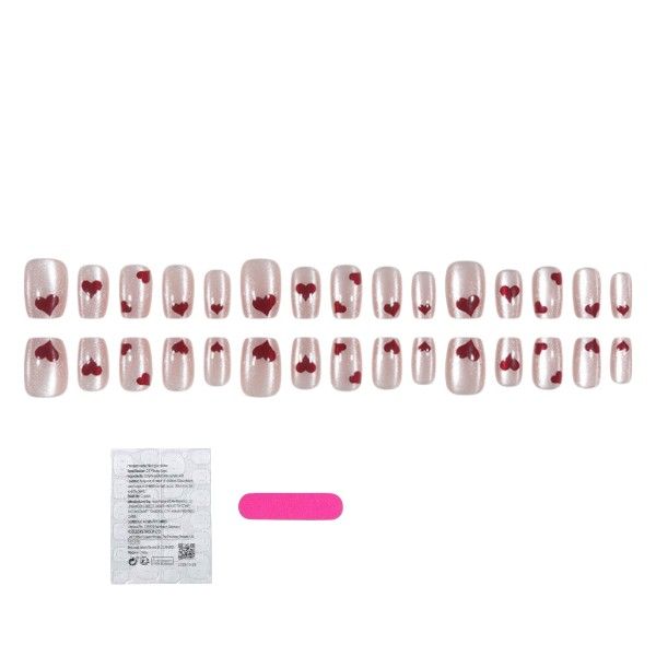 24 Piece - Heart Design Press On Nail Set - Multicolor