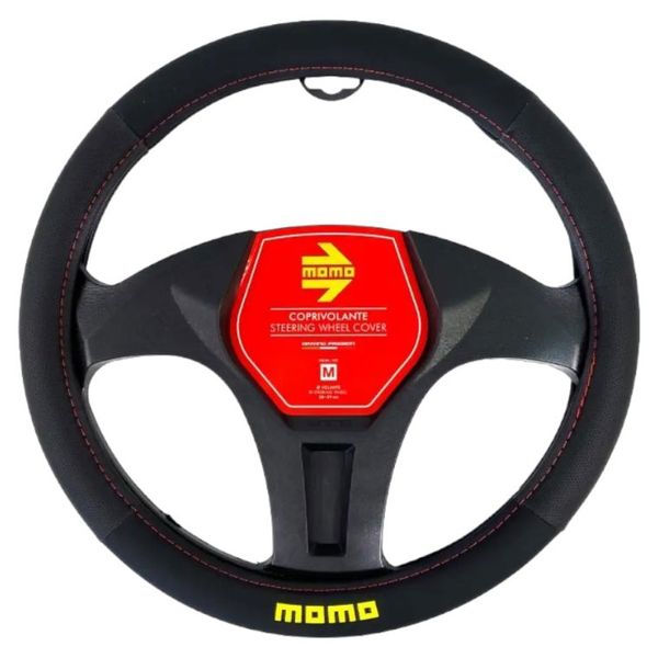 Momo Easy Edition Steering Wheel Protective Cover - Black with Red Stitch