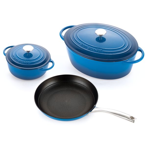 Capri - Enamel Coated Blue Cast Iron Oval Set