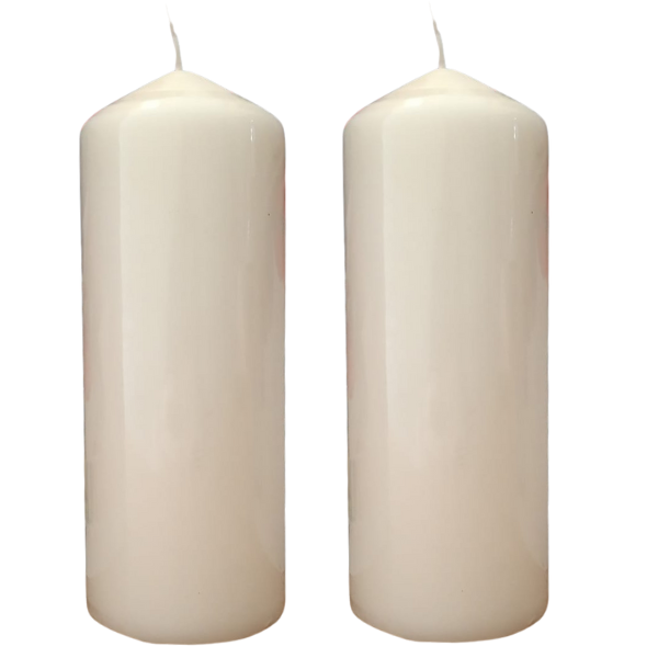 KFS and B Pillar Candle Cream - 18 cm, Unscented, Long-Lasting 64 Hours Set of 2