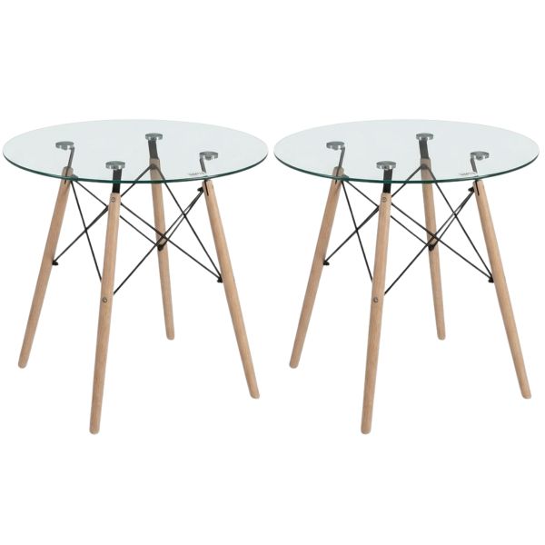 DT1787 Round Glass Dining Table with Wooden Legs - Set Of 2