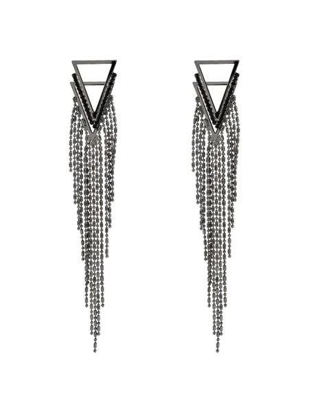 Personality Triangular Shape Tassel Earrings-Black
