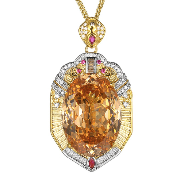 ZELTRYN Vintage Two-Tone Large Oval Statement Pendant Necklace Citrine