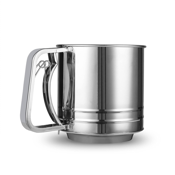 5 Cup Stainless Steel Flour Sifter with Hand Press &amp; Double Mesh