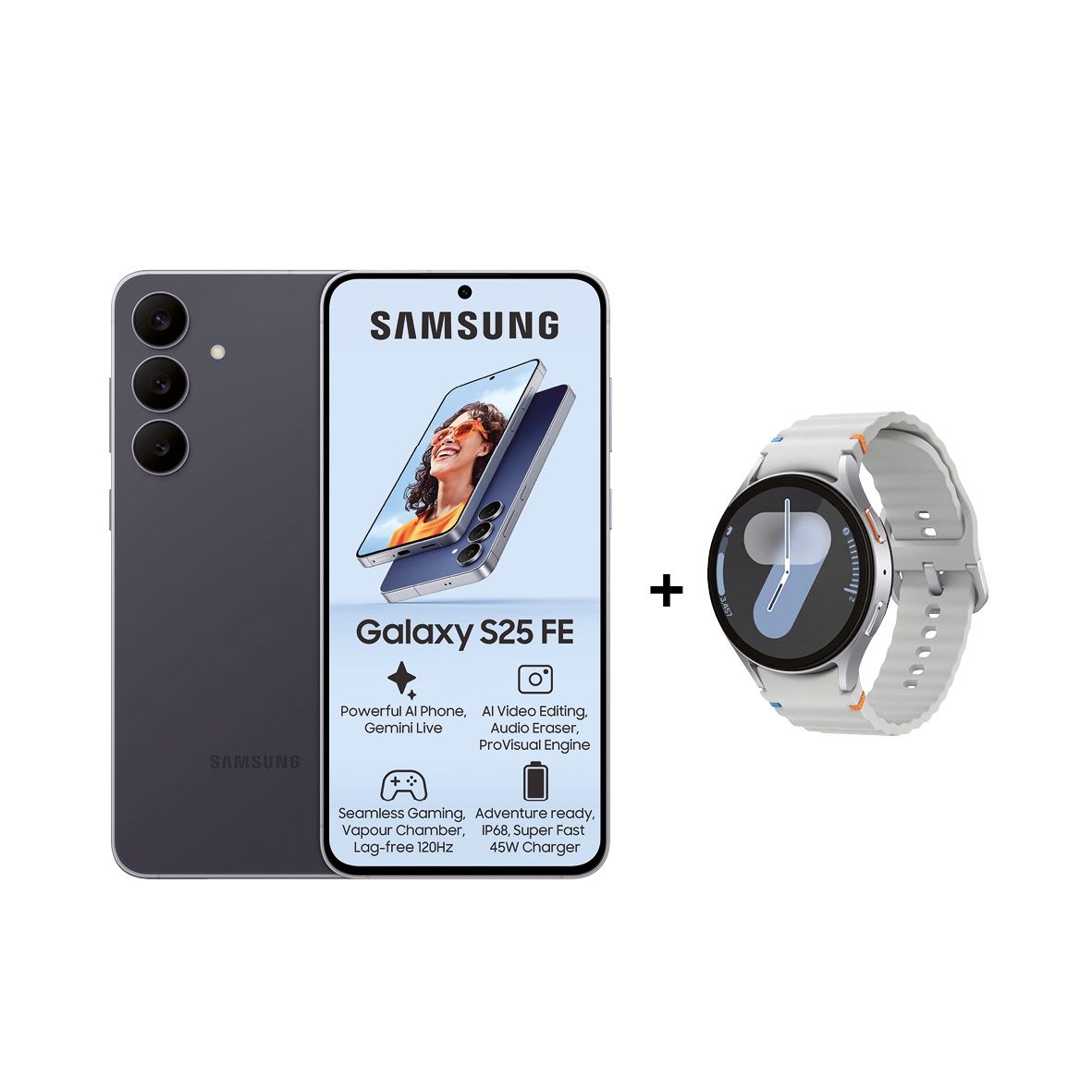Samsung Galaxy S25 FE 5G 128GB Black + Samsung Galaxy Watch7 44mm BT - Silver