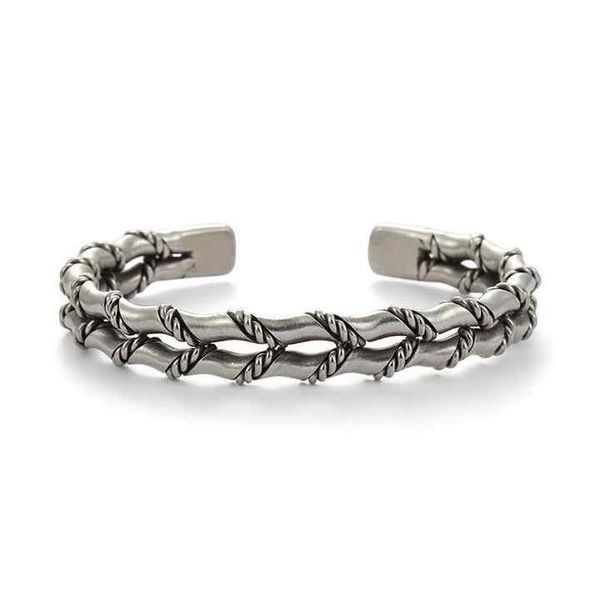 Vintage Thai Open Cuban Woven Double Bamboo Bracelet