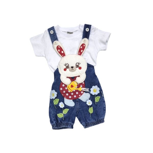 Baby's 100% Cotton Bunny in Red Dungaree Print &amp; T-Shirt Set