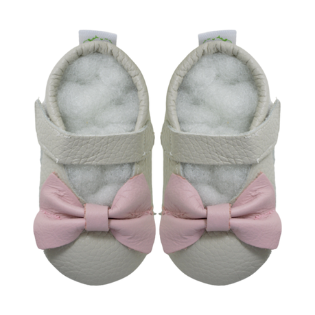 Mary Jane Big Bow Baby Shoes - Sand & Princess Pink Image