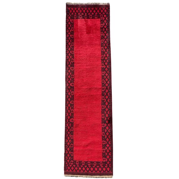 RUGS OF PERSIA Hand Knotted Plain Design Red Afghan 290 x 80cm Runner Rug