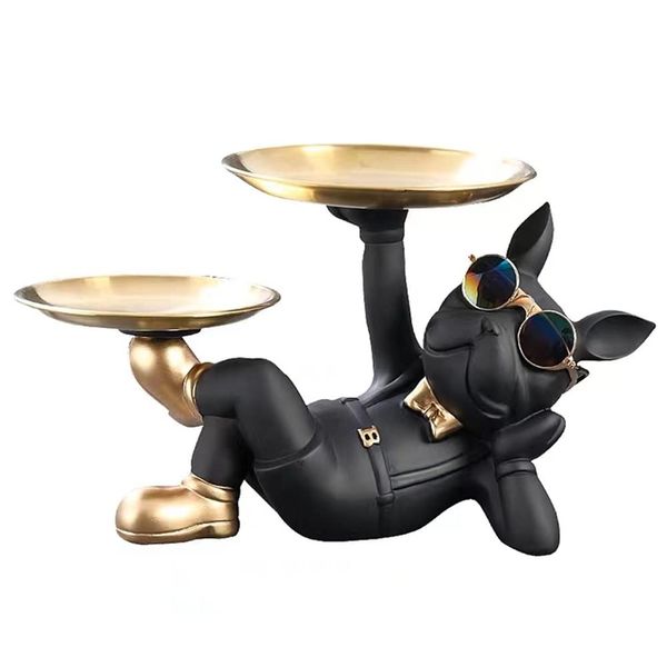 French Bulldog Ornament Table Crafts with 2 Trays