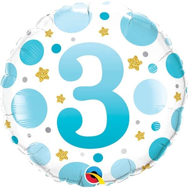 18 Inch Foil Round Age 3 Blue Dots