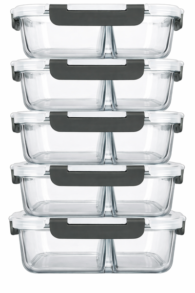 3-Compartment Glass Meal Prep Containers with Lids, Lunch Box - 1 Liter