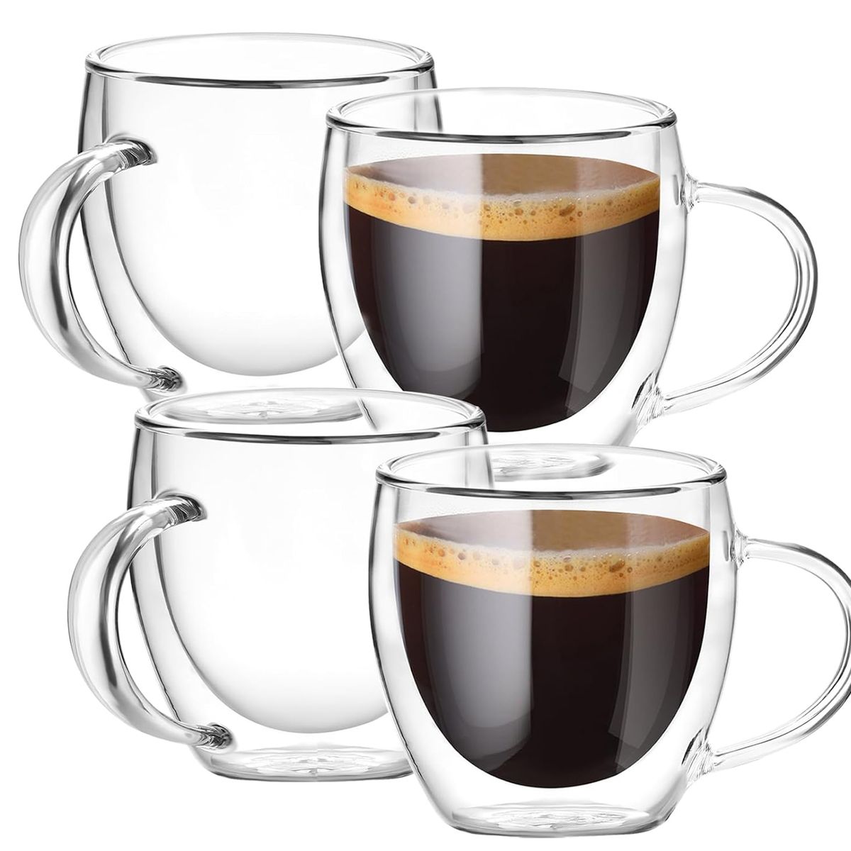 Double Wall Glasses Tea Cups Coffee Mugs Coffee Cups with Handle, 4 x 250ml