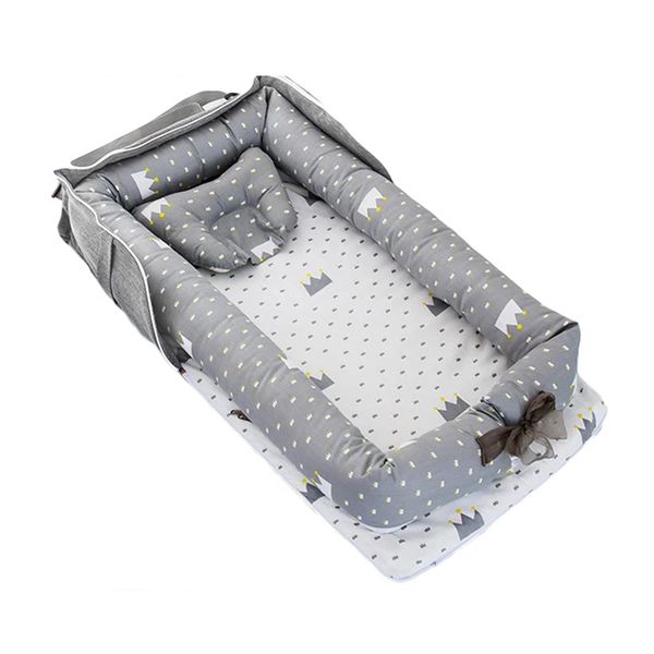Breathable and Hypoallergenic Baby Crib Lounger - Grey Crown (0-24 Months)