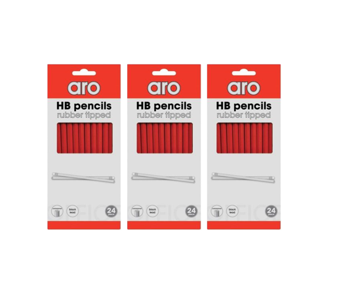 Aro HB Pencils with Rubber Tips 3 Packs of 24 each