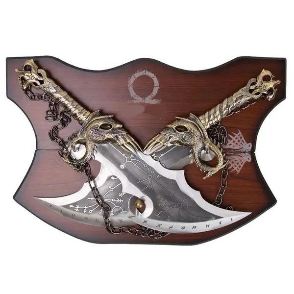 God of War Kratos Blades of Chaos Twin Cosplay Model Metal Swords &amp; Display