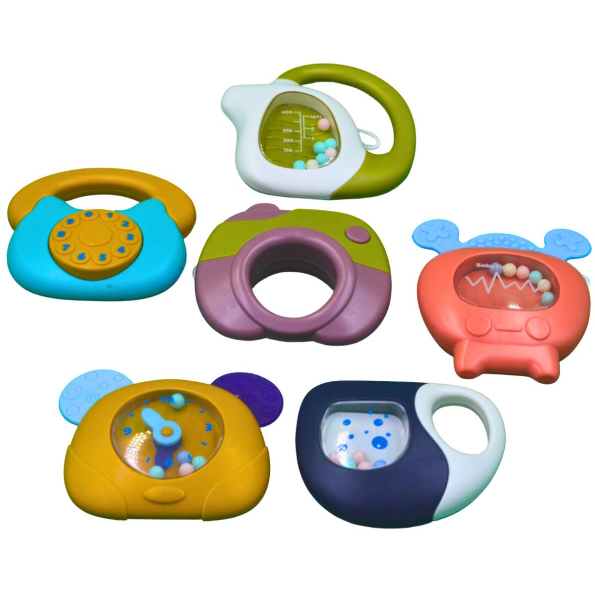 Mu Bear & Co- 6 Pieces Baby Rattle Set Toy, 2 with Biteable Silica Gel ...