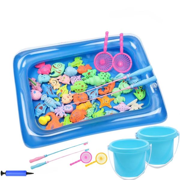 Magnetic Fishing Water Toy Set with Rectangle Fish Pond Fish Barrel for Kid