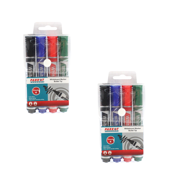 Parrot Products 2 pack of 4 Bullet Tip Whiteboard Markers (8 Markers Total)