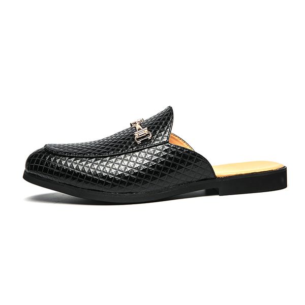 Men's Loafers Slip-on Mules Backless Sandals with Gold Buckle