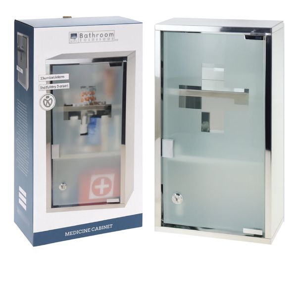 Wall Mounted Medicine Cabinet - Glass with 3 Shelves Bathroom Cabinet