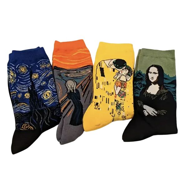 4 Pairs Men's Famous Paintings Crew Socks