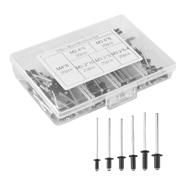 120Pcs/Set M2.4 M3.0 M3.2 M4 Black Aluminium Blind Compatible with None