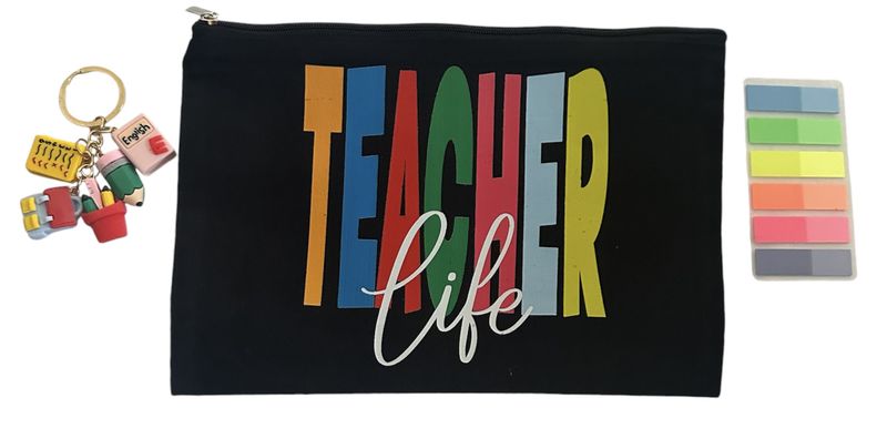 Teacher's Life Pencil Case, English Teacher Theme Keyring &amp; Post-It Gift