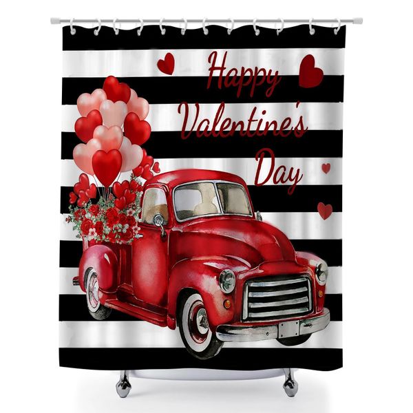 Bath Curtains, Heart and Truck Polyester Shower Curtain with Hooks for Home