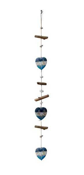 Hanging Driftwood &amp; Painted Heart Wall Décor - 1 Meter Long