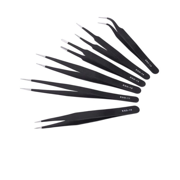 HKD ESD Anti-Static Tweezers Set - 6 Stainless Steel Precision Tools