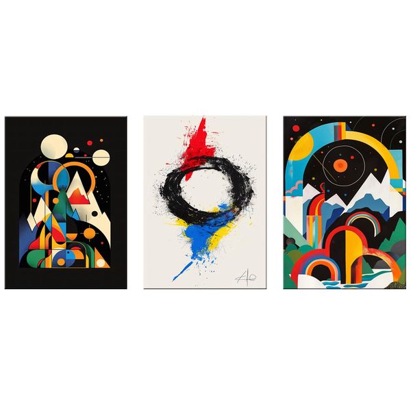 Canvas-Art-3 Pieces Ring Of Fire Bright Geometry Abstract Wall Art