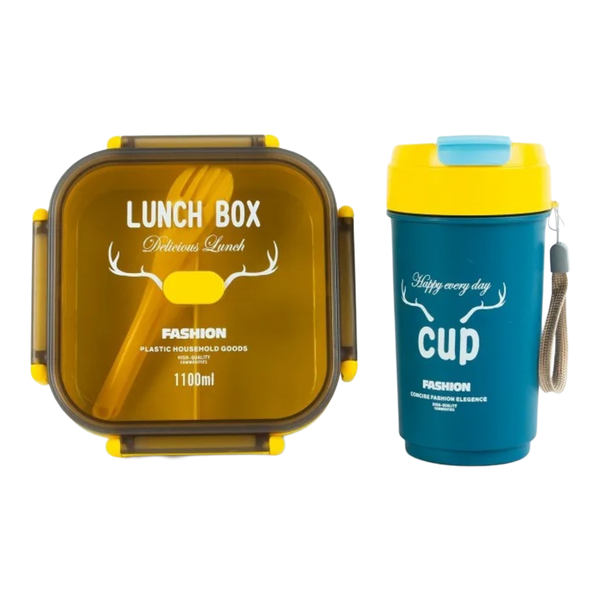 1100ml + 500 ml Square Lunch Box Set With Water Cup, Spoon And Fork
