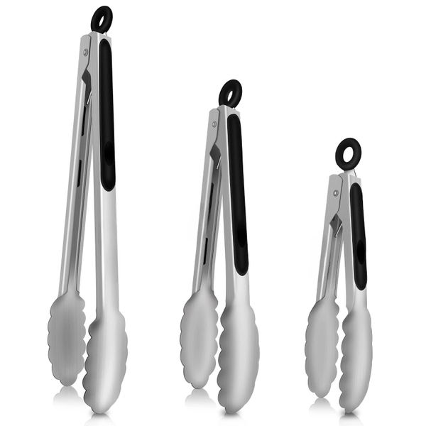 BBQ Tongs 3-Piece Set (7-inch, 9-inch, and 12-inch)