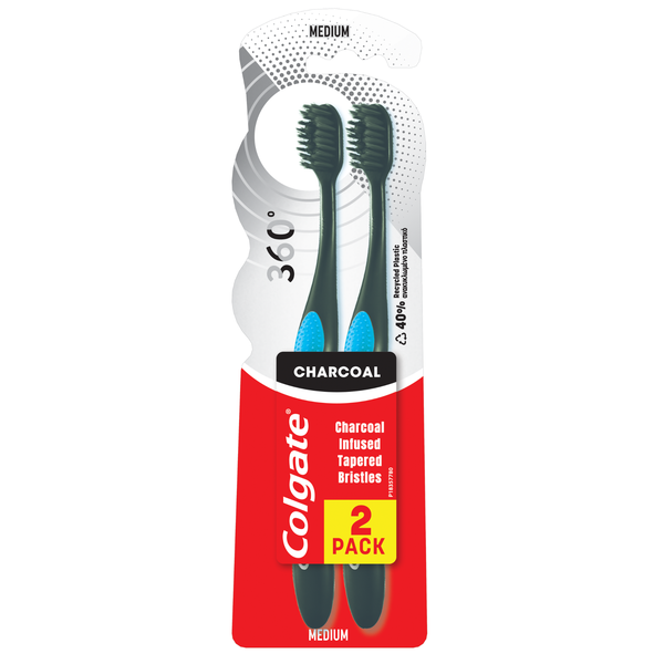 Colgate 360 Charcoal Medium Toothbrush - 2 Pack