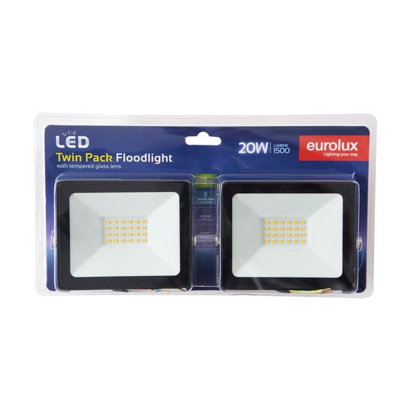 Eurolux - Led - 20W - Floodlight - 4000K - Black - Twin Blister