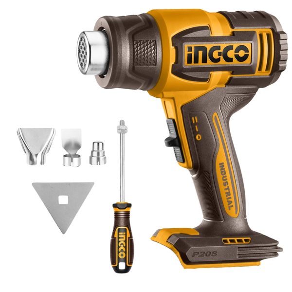 Ingco - Cordless Heat Gun (20 V) with Nozzles &amp; Scraper - Machine Only