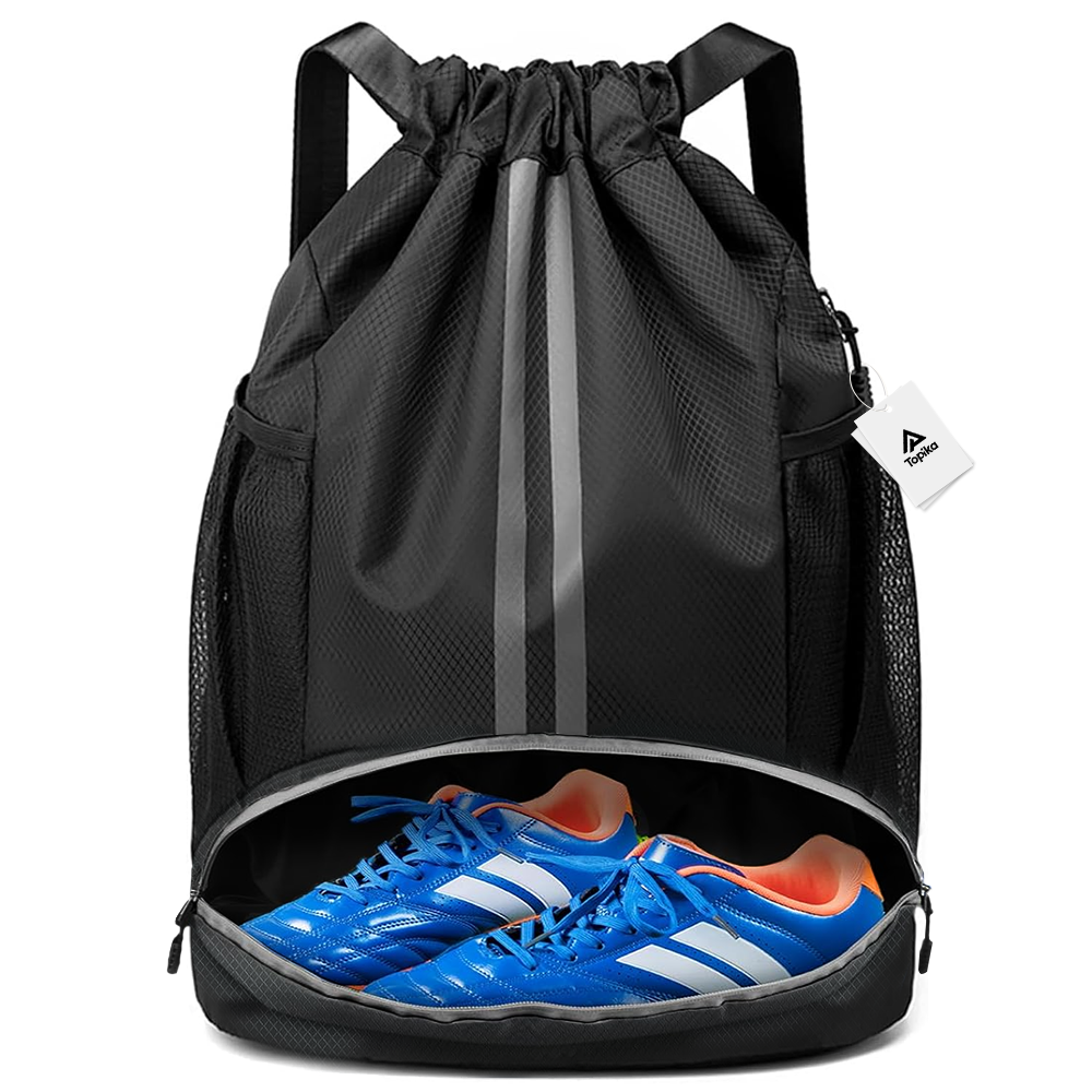 Topika - Sports Drawstring Backpack Gym Swim Bag with Shoe Section