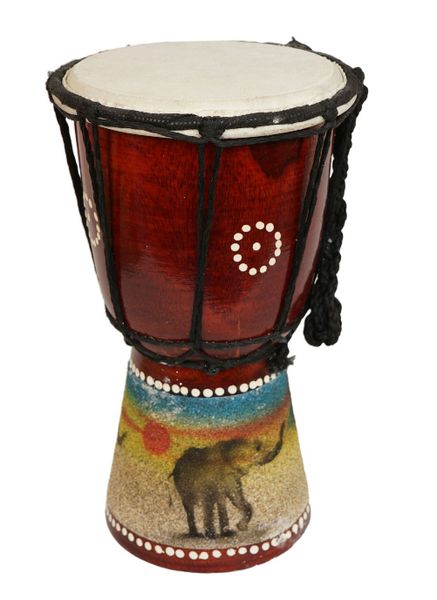 Mini Djembe Hand Drum Sand Brushed Colourfull Elephant - 12cm x 20cm